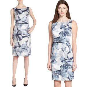 Boss Hugo Boss Dinoma Watercolor Belted Sheath Dress Womens 6 Knee Length Career